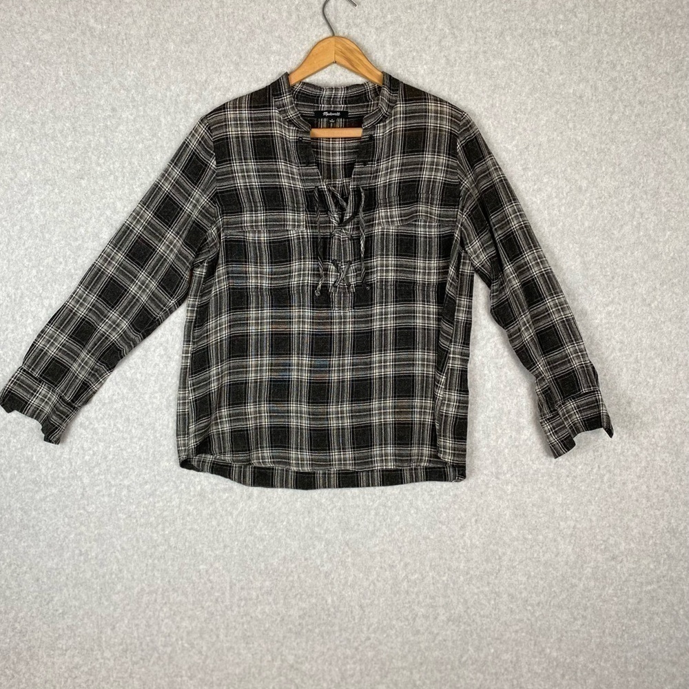 Madewell Womens Popover Top Black and White Size Sm